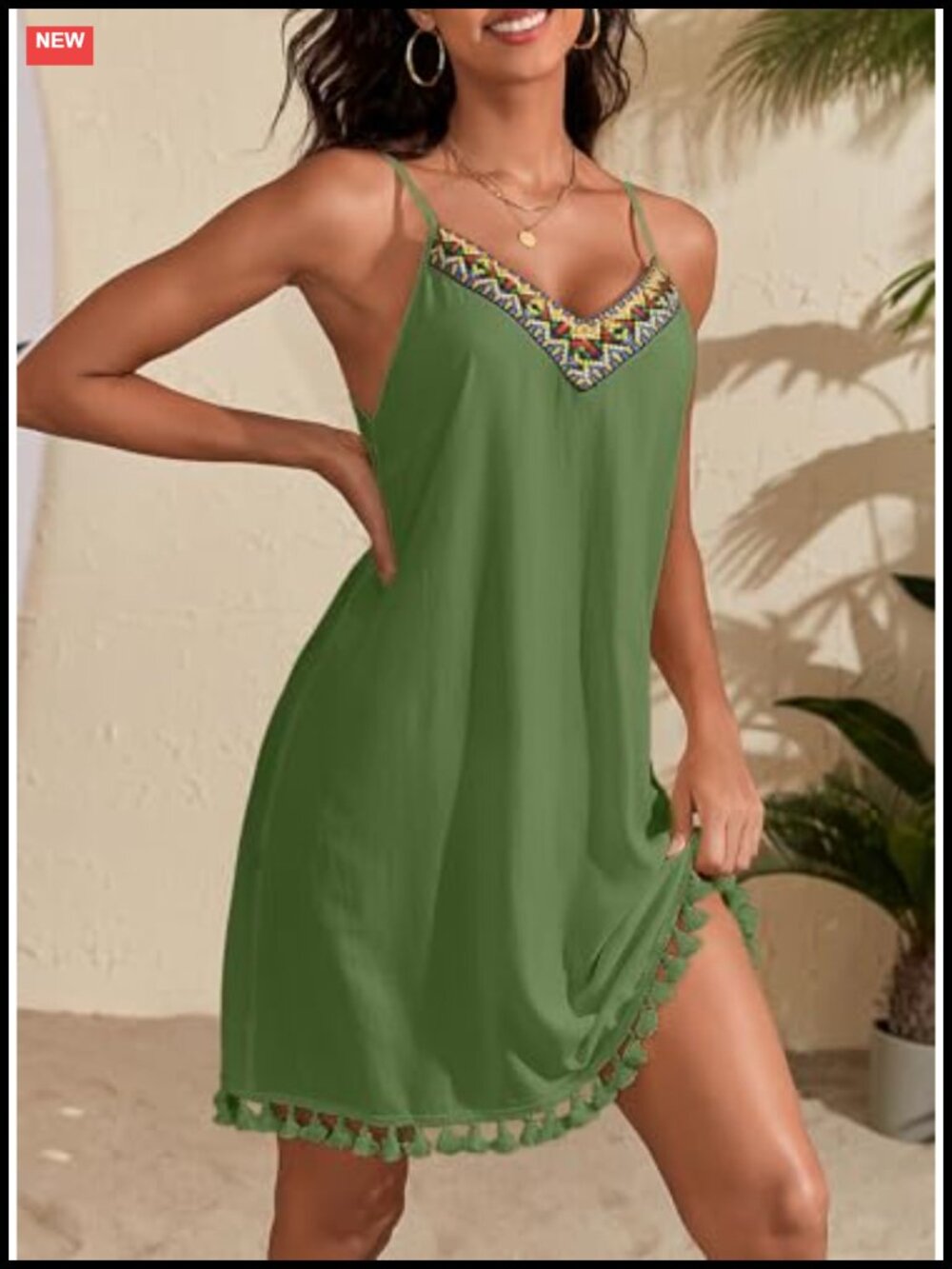 Embroidered Spaghetti Strap V-Neck Mini Sundress Lightweight Vacation Beach - Picture 3 of 5